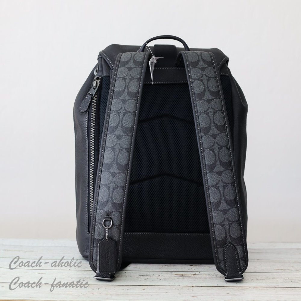 NWT Coach C9864 Sullivan Backpack In Signature Canvas Black/Charcoal - Picture 4 of 13